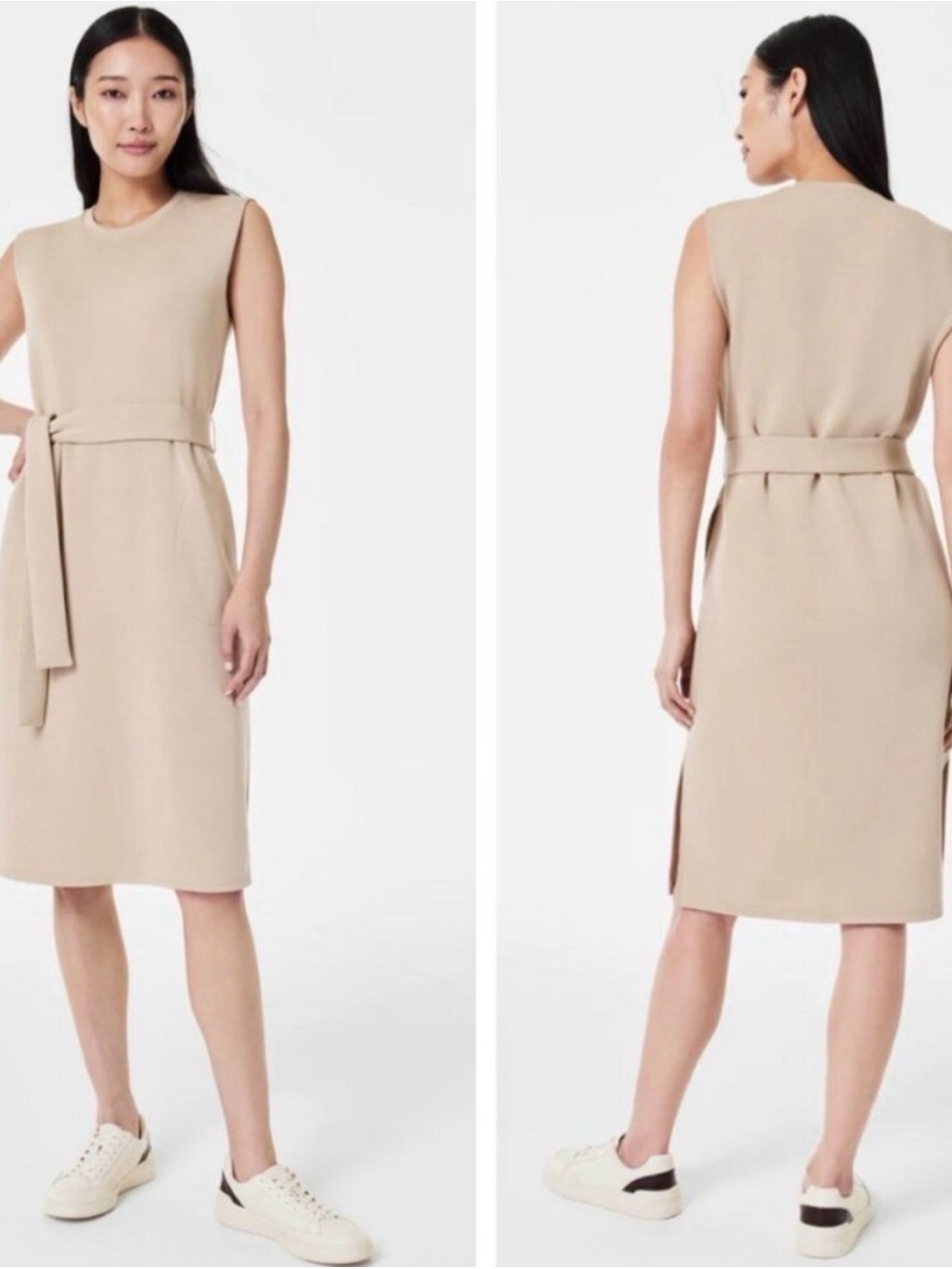 SPANX AirEssentials Tie-Waist Tank Midi Dress S Tahini